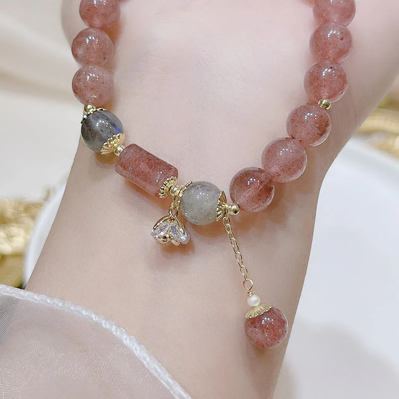 Braccialetto dell'amore con pietra di luna e quarzo fragola naturale Buddha Stones - Image 7