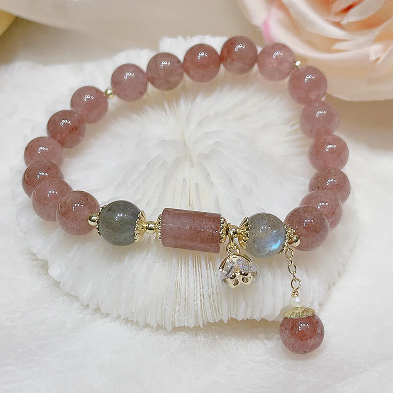 Braccialetto dell'amore con pietra di luna e quarzo fragola naturale Buddha Stones - Image 8