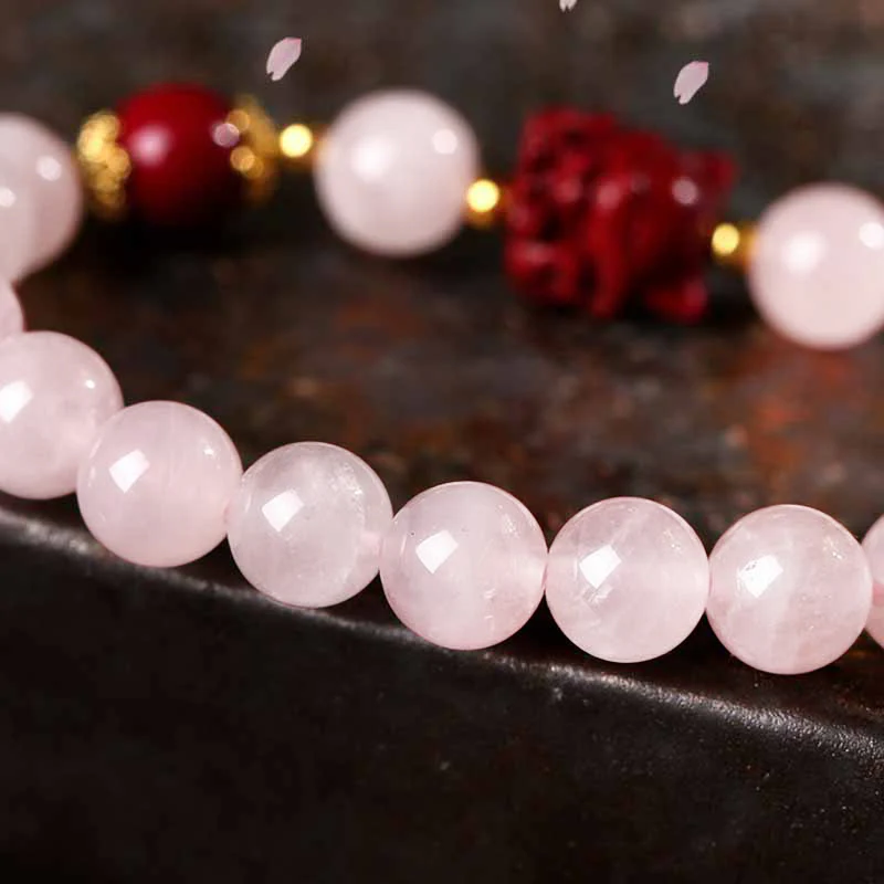 Braccialetto dell'amore con volpe a nove code in cristallo rosa naturale Buddha Stones Cinnabar - Image 4