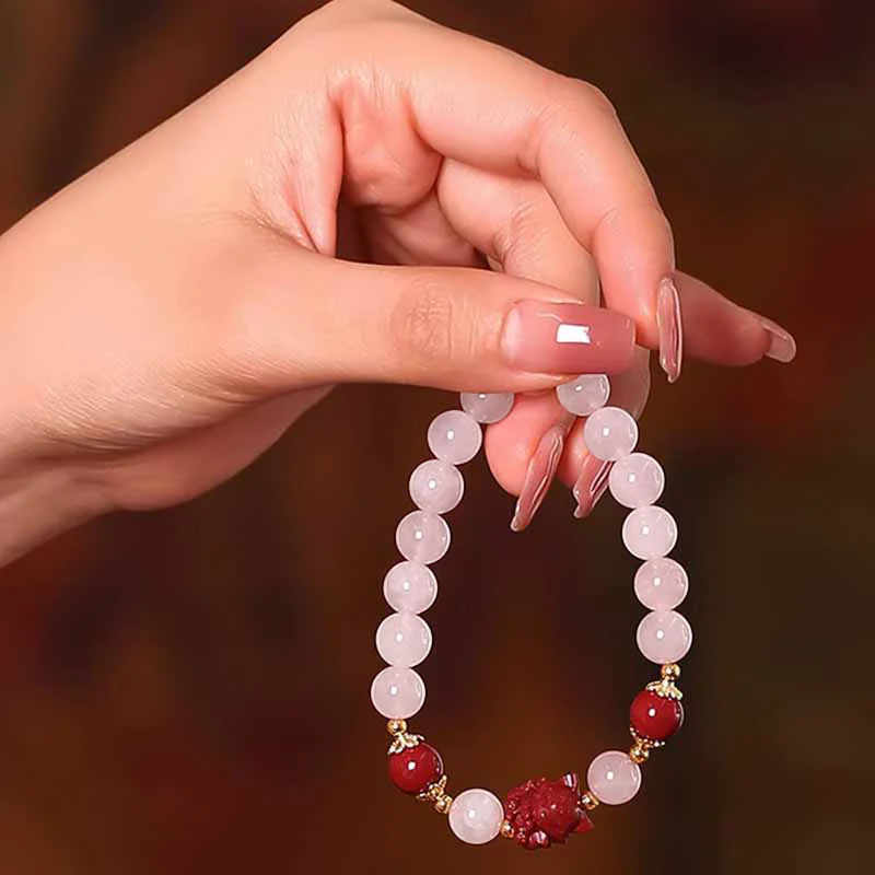 Braccialetto dell'amore con volpe a nove code in cristallo rosa naturale Buddha Stones Cinnabar - Image 6