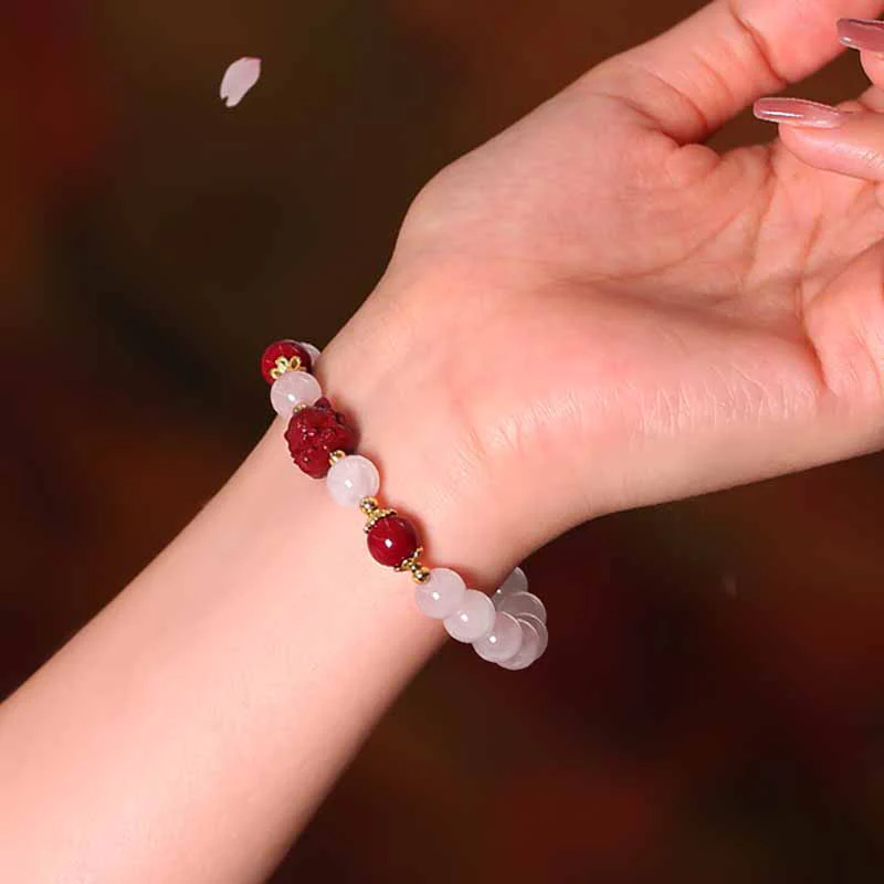 Braccialetto dell'amore con volpe a nove code in cristallo rosa naturale Buddha Stones Cinnabar - Image 7