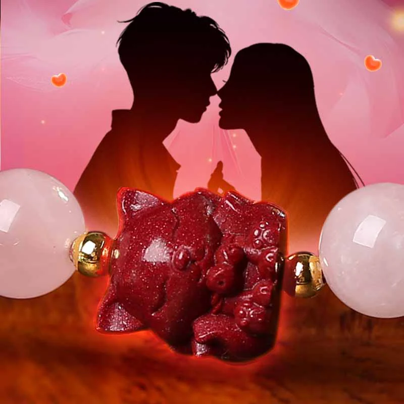 Braccialetto dell'amore con volpe a nove code in cristallo rosa naturale Buddha Stones Cinnabar - Image 9