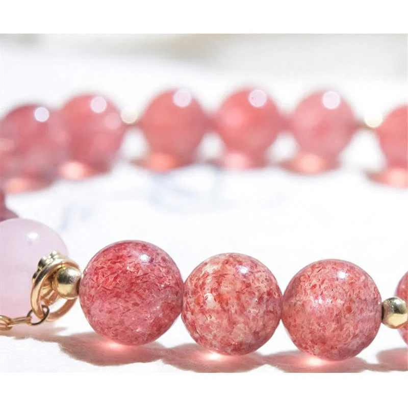 Braccialetto dell'amore con zampa di gatto portafortuna in cristallo rosa e quarzo fragola naturale Buddha Stones - Image 7