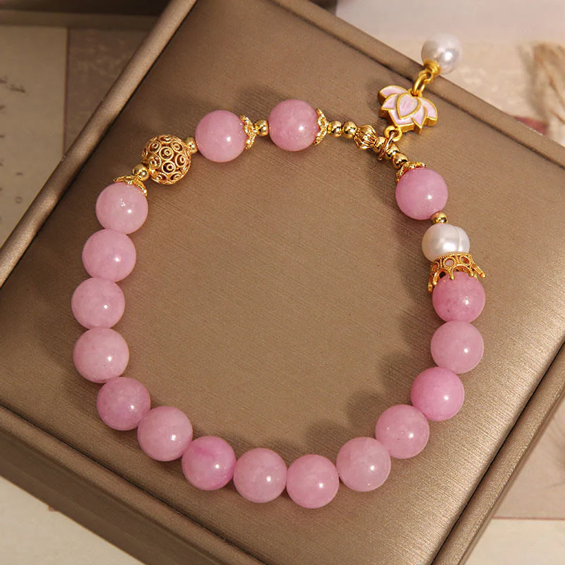Bracciale dell'armonia con ciondolo di loto in perla di quarzite rosa Buddha Stones - Image 5