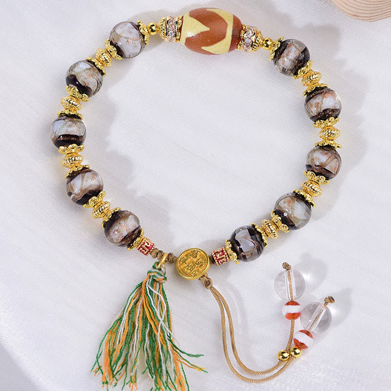 Braccialetto delle benedizioni con perline di vetro Dzi Buddha Stones Liuli - Image 2