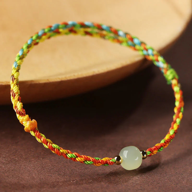 Braccialetto di abbondanza di perline di giada con corda colorata Buddha Stones Luck - Image 2