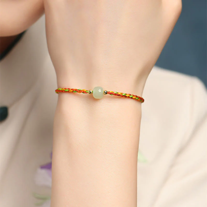 Braccialetto di abbondanza di perline di giada con corda colorata Buddha Stones Luck - Image 4