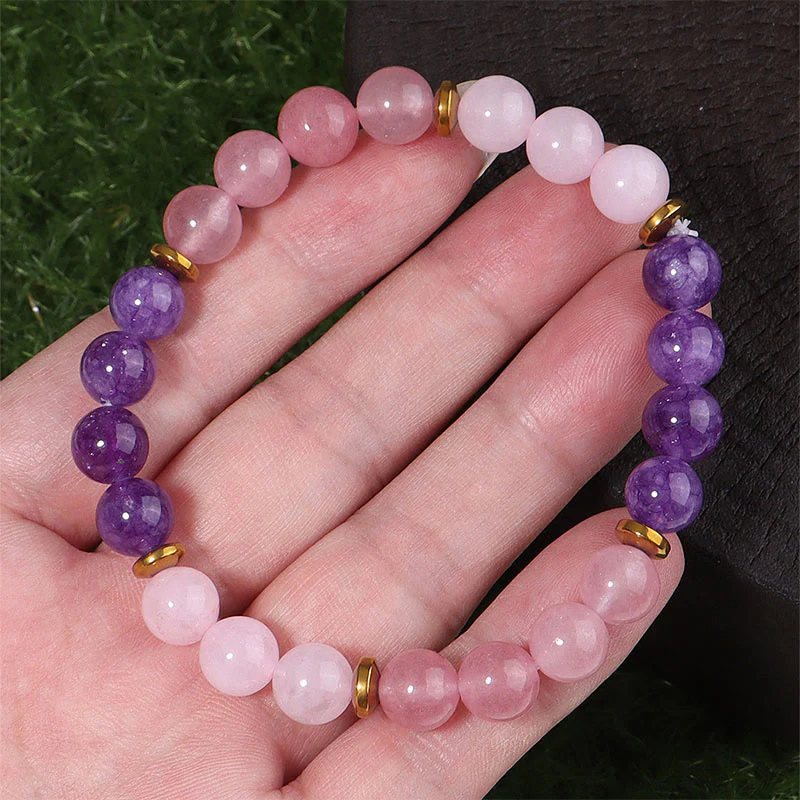 Braccialetto di amore e pace con perline di cristallo rosa, quarzo fragola, ametista e Buddha Stones - Image 3