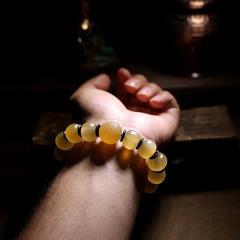 Braccialetto di auspicio Om Mani Padme Hum in corno di pecora tibetano fatto a mano con Buddha Stones - Image 11