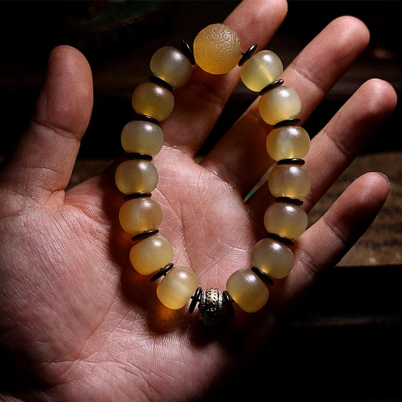 Braccialetto di auspicio Om Mani Padme Hum in corno di pecora tibetano fatto a mano con Buddha Stones - Image 12