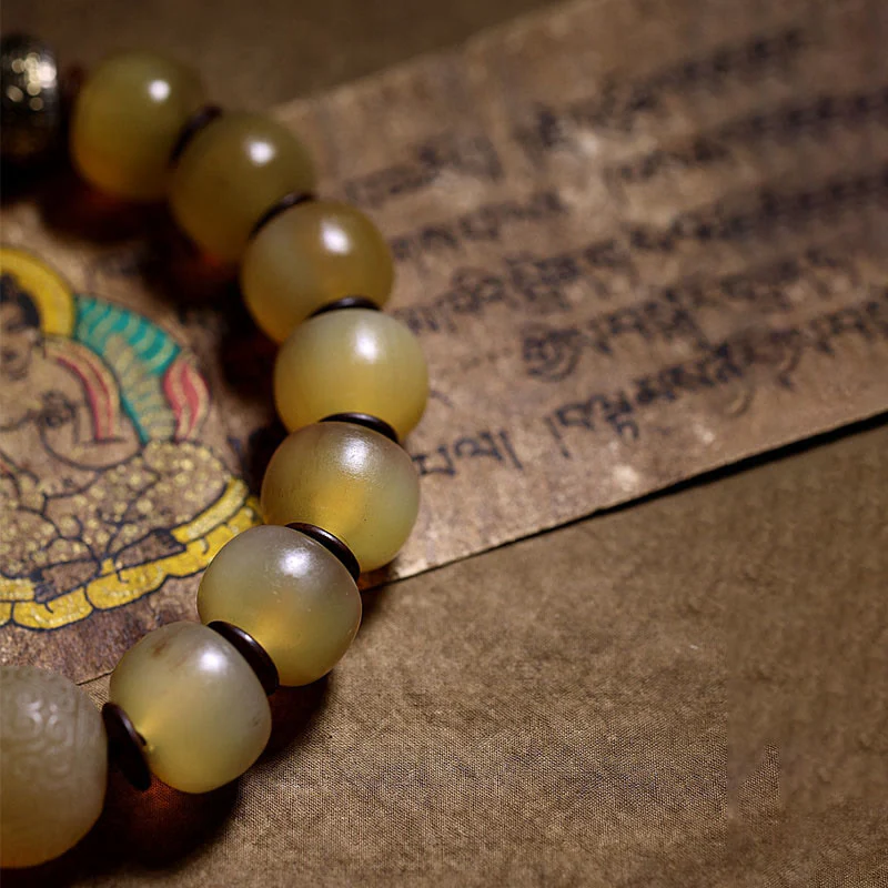 Braccialetto di auspicio Om Mani Padme Hum in corno di pecora tibetano fatto a mano con Buddha Stones - Image 4