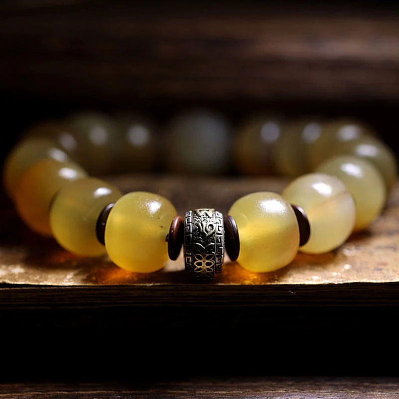 Braccialetto di auspicio Om Mani Padme Hum in corno di pecora tibetano fatto a mano con Buddha Stones - Image 5