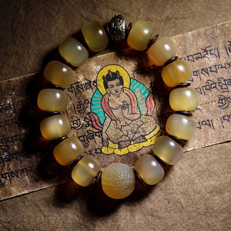 Braccialetto di auspicio Om Mani Padme Hum in corno di pecora tibetano fatto a mano con Buddha Stones - Image 7