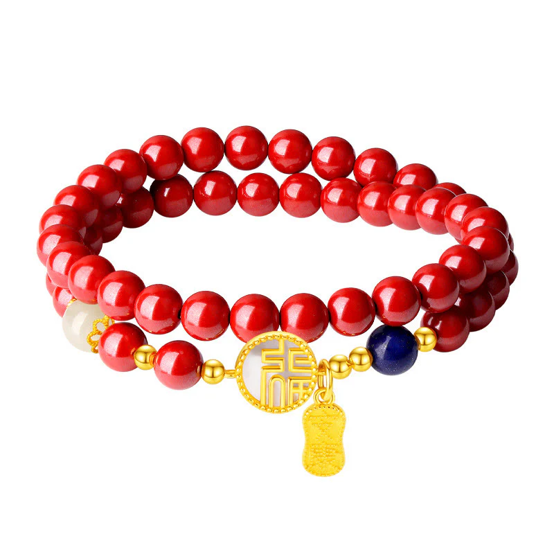 Braccialetto di benedizione a doppio giro con carattere Fu, in argento sterling 925, cinabro e tridacna in pietra Buddha Stones - Image 12