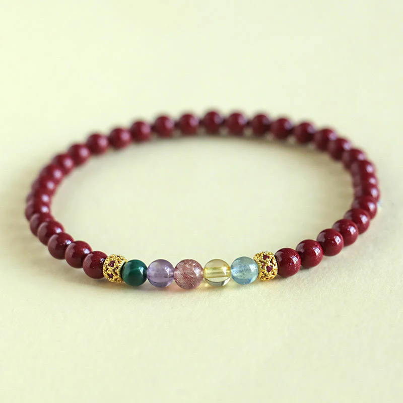 Braccialetto di benedizione Buddha Stones Cinnabar Acquamarina Citrino Quarzo Fragola Ametista Malachite