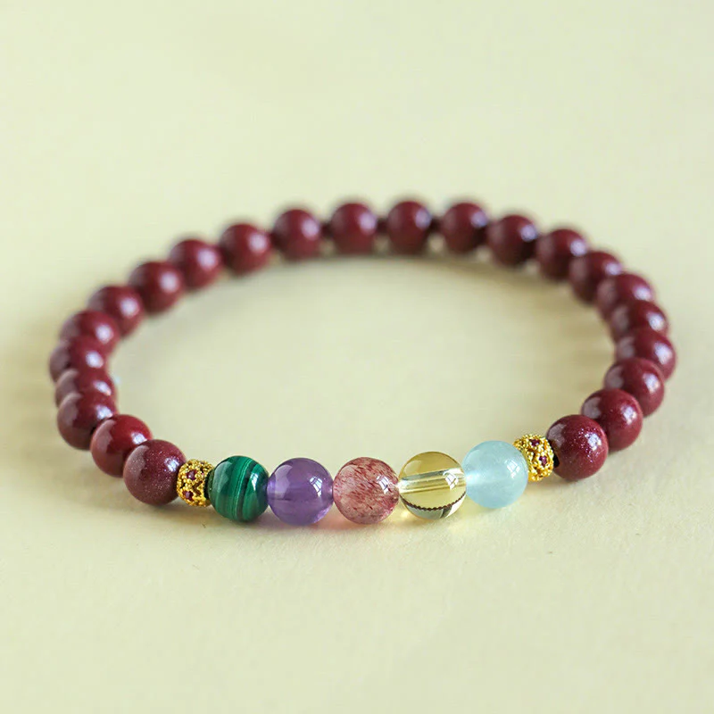 Braccialetto di benedizione Buddha Stones Cinnabar Acquamarina Citrino Quarzo Fragola Ametista Malachite - Image 3