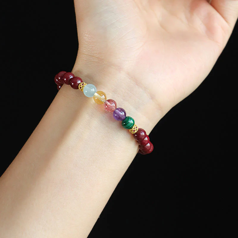 Braccialetto di benedizione Buddha Stones Cinnabar Acquamarina Citrino Quarzo Fragola Ametista Malachite - Image 5