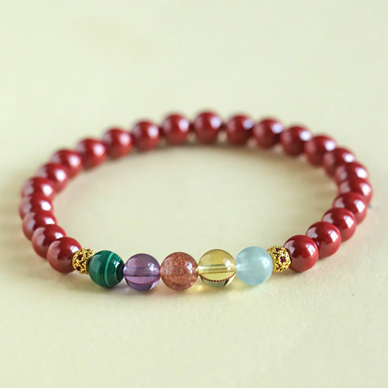 Braccialetto di benedizione Buddha Stones Cinnabar Acquamarina Citrino Quarzo Fragola Ametista Malachite - Image 9
