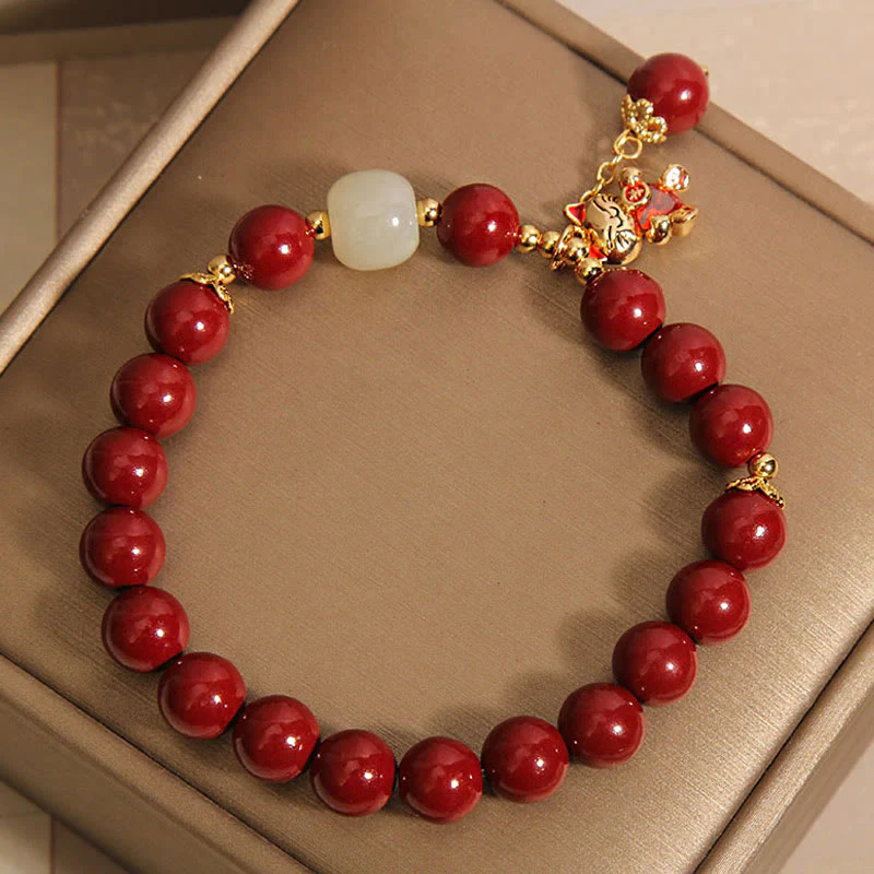 Braccialetto di benedizione con ciondolo gatto portafortuna naturale Buddha Stones Cinnabar - Image 10