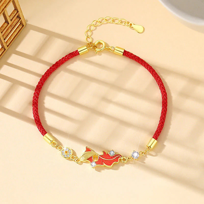 Braccialetto di benedizione con cordino rosso in argento sterling 925 con motivo a pesce koi Buddha Stones - Image 2