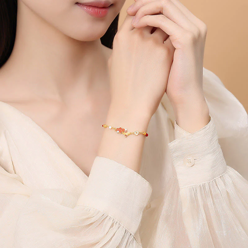 Braccialetto di benedizione con cordino rosso in argento sterling 925 con motivo a pesce koi Buddha Stones - Image 3