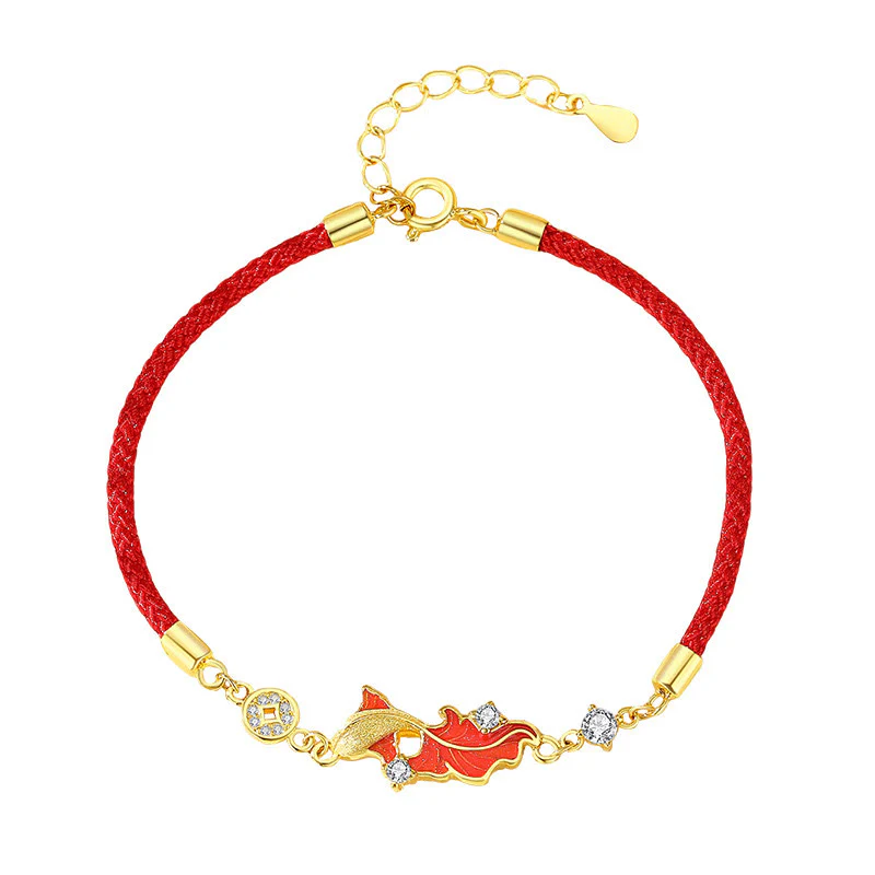 Braccialetto di benedizione con cordino rosso in argento sterling 925 con motivo a pesce koi Buddha Stones - Image 4