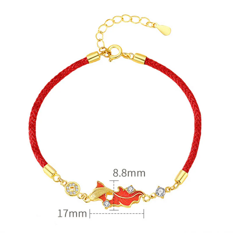 Braccialetto di benedizione con cordino rosso in argento sterling 925 con motivo a pesce koi Buddha Stones - Image 5