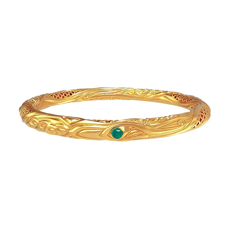 Braccialetto di benedizione con design a forma di fiore cavo dorato in argento sterling 999 Buddha Stones - Image 10