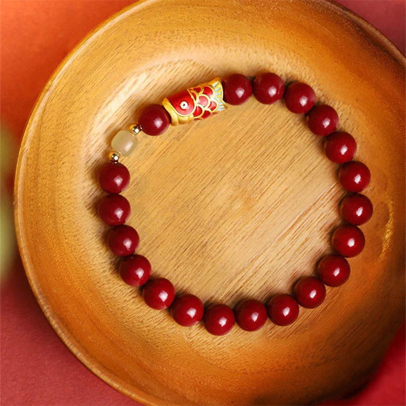 Braccialetto di benedizione con perline di giada Hetian, cinabro naturale, pesce koi fortunato, Buddha Stones - Image 2