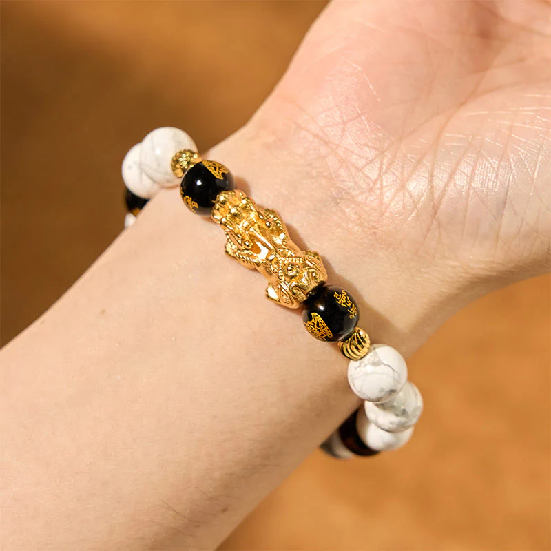Braccialetto di benedizione con perline Pixiu in onice nero e turchese bianco vintage Buddha Stones - Image 10