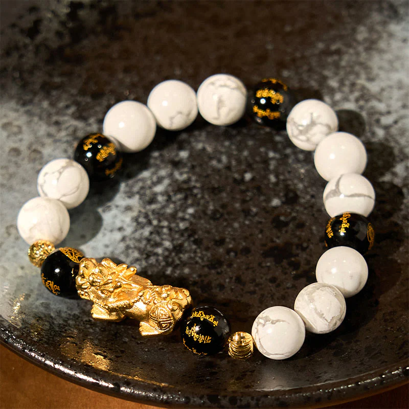 Braccialetto di benedizione con perline Pixiu in onice nero e turchese bianco vintage Buddha Stones - Image 14