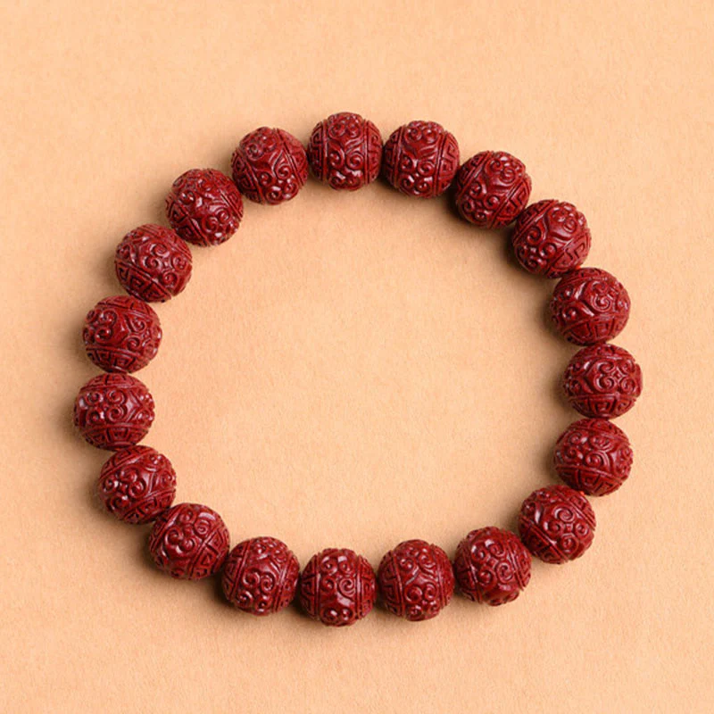 Braccialetto di benedizione del loto con motivo a fregi in cinabro naturale Om Mani Padme Hum Buddha Stones - Image 2
