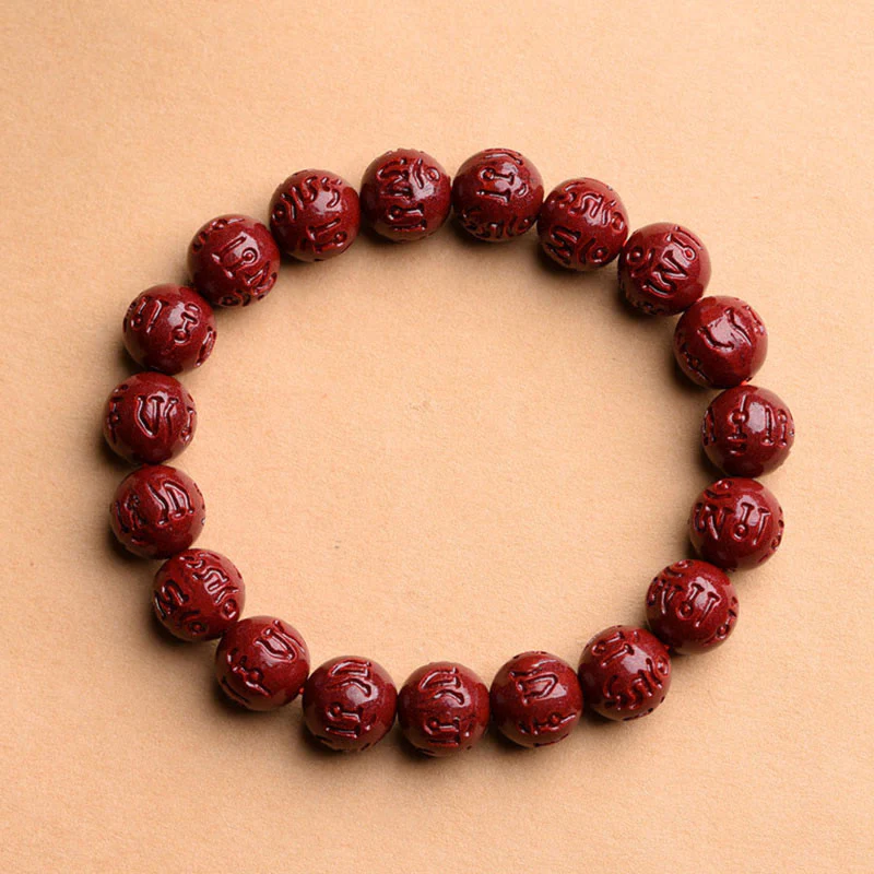 Braccialetto di benedizione del loto con motivo a fregi in cinabro naturale Om Mani Padme Hum Buddha Stones - Image 3
