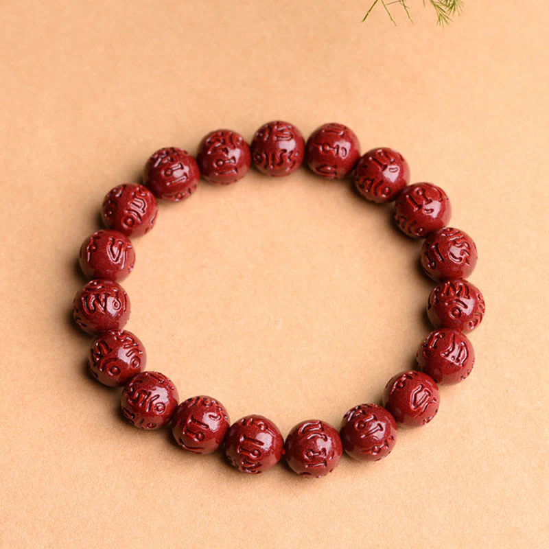Braccialetto di benedizione del loto con motivo a fregi in cinabro naturale Om Mani Padme Hum Buddha Stones - Image 5