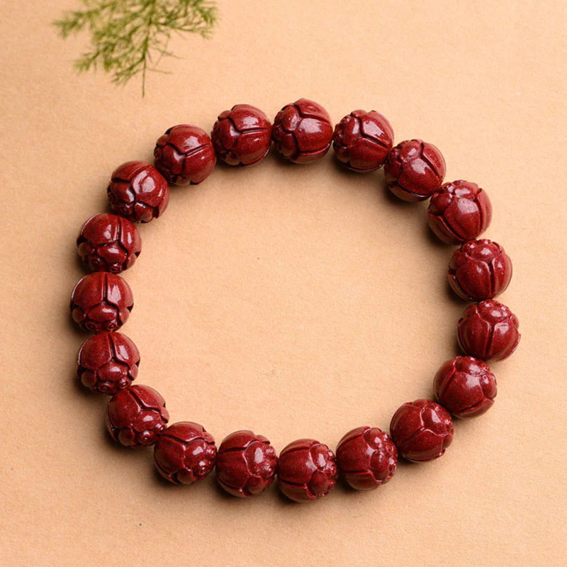 Braccialetto di benedizione del loto con motivo a fregi in cinabro naturale Om Mani Padme Hum Buddha Stones - Image 7