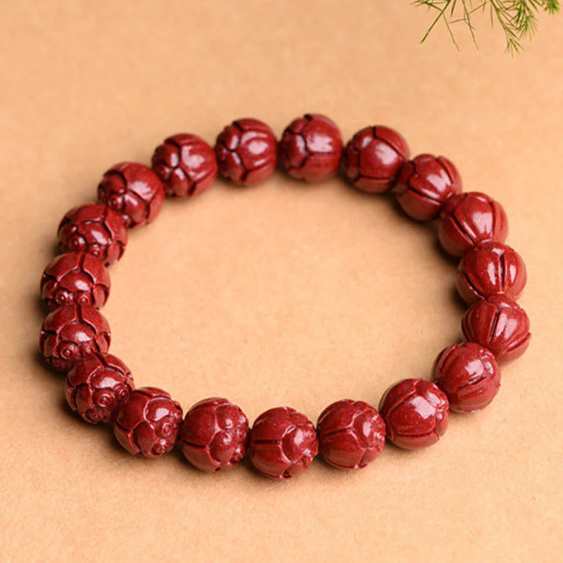 Braccialetto di benedizione del loto con motivo a fregi in cinabro naturale Om Mani Padme Hum Buddha Stones - Image 8