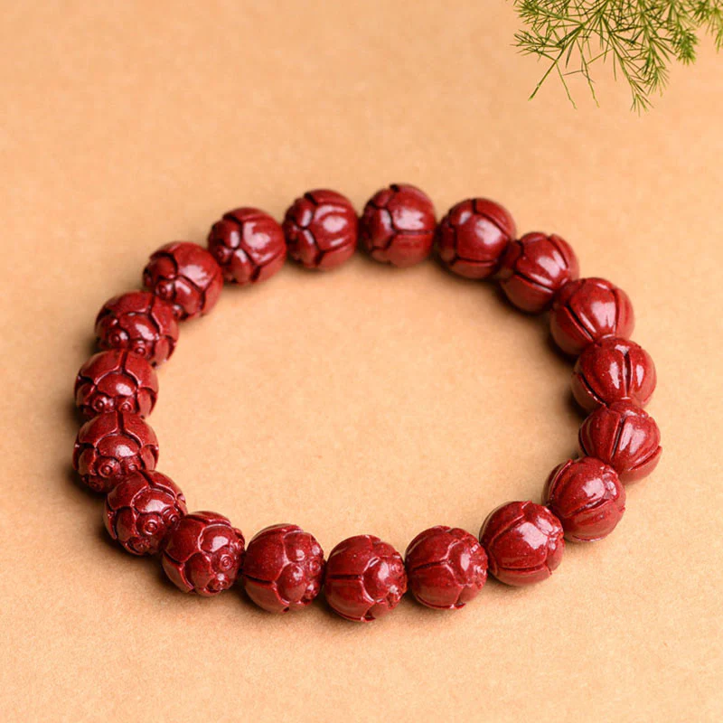 Braccialetto di benedizione del loto con motivo a fregi in cinabro naturale Om Mani Padme Hum Buddha Stones - Image 9