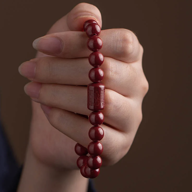 Braccialetto di benedizione del Sutra del cuore di cinabro naturale Buddha Stones - Image 12