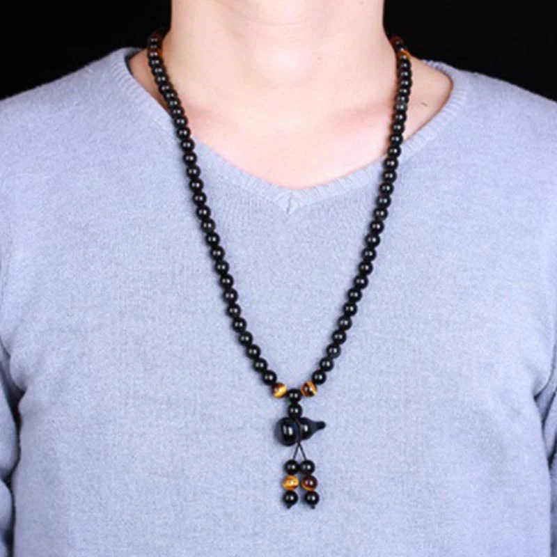 Braccialetto di benedizione di zucca di ossidiana arcobaleno di ossidiana nera naturale Buddha Stones Mala - Image 3