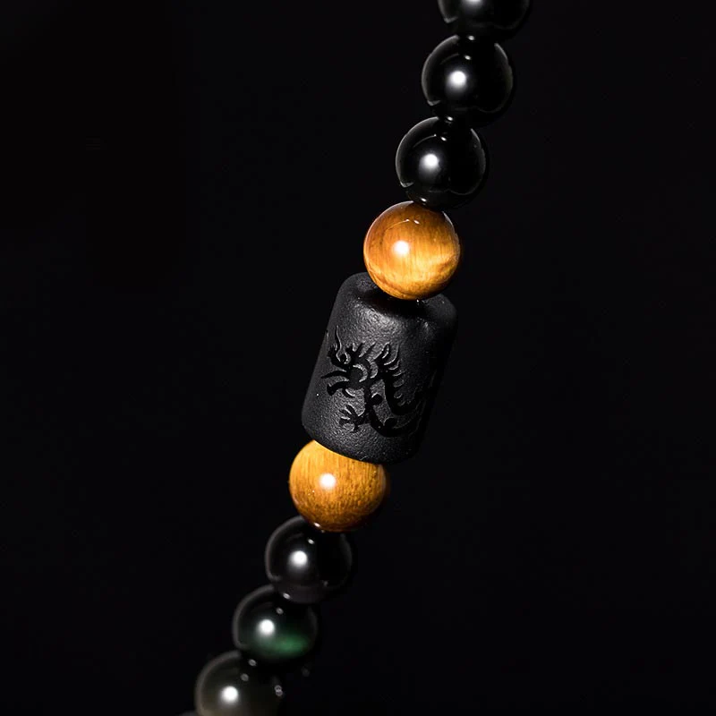 Braccialetto di benedizione di zucca di ossidiana arcobaleno di ossidiana nera naturale Buddha Stones Mala - Image 9
