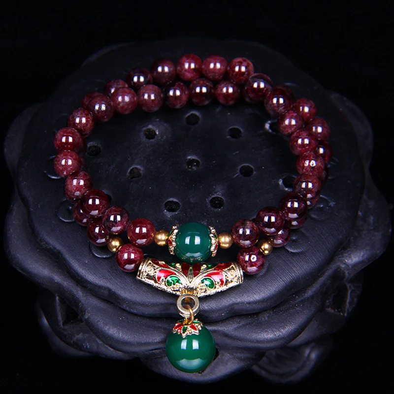 Braccialetto di benedizione in granato naturale Buddha Stones - Image 5
