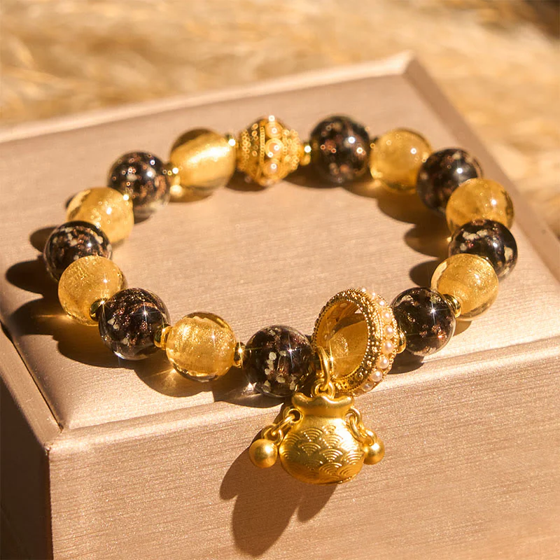 Braccialetto di benedizioni in vetro Liuli con carattere Fu Buddha Stones