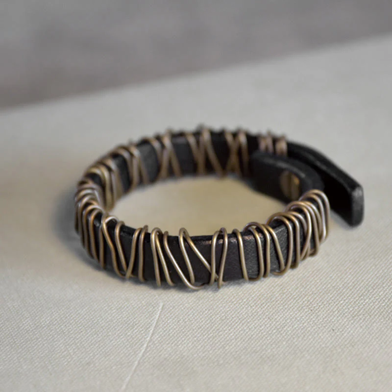 Braccialetto di bilanciamento in ottone e rame con Buddha Stones in pelle vintage - Image 16