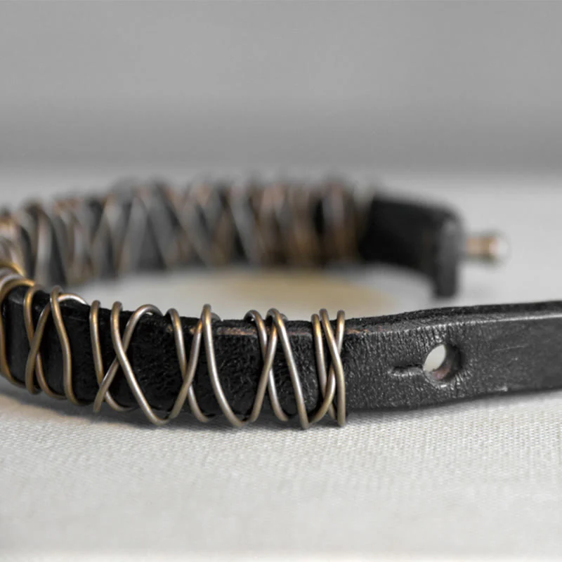 Braccialetto di bilanciamento in ottone e rame con Buddha Stones in pelle vintage - Image 19