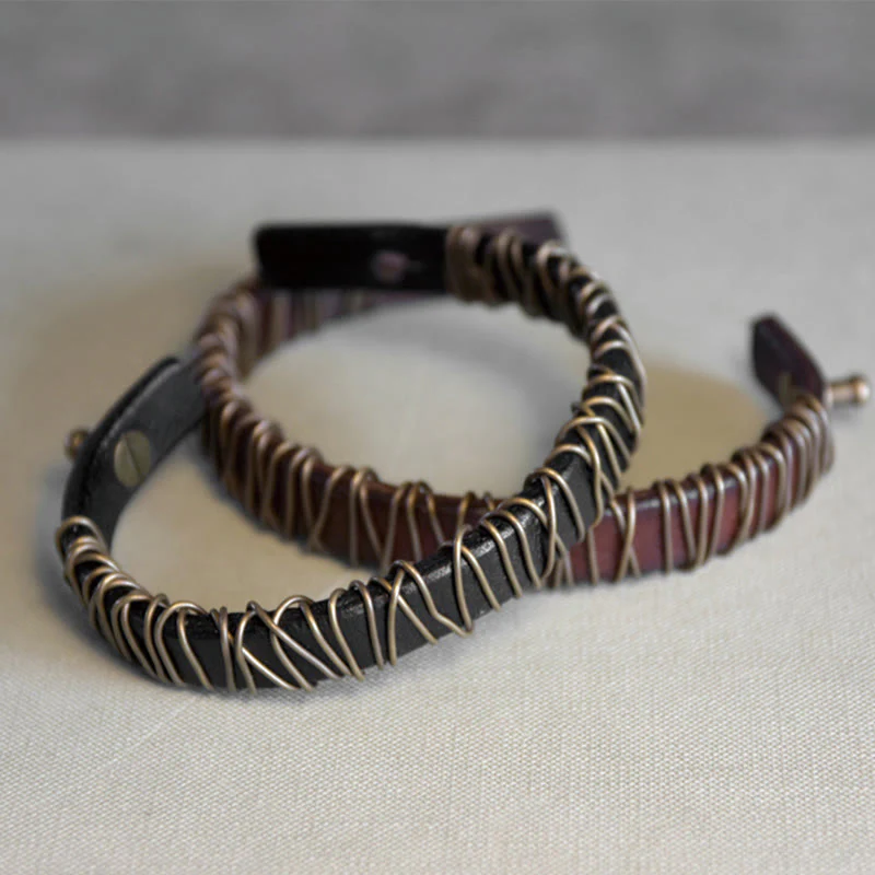 Braccialetto di bilanciamento in ottone e rame con Buddha Stones in pelle vintage - Image 26