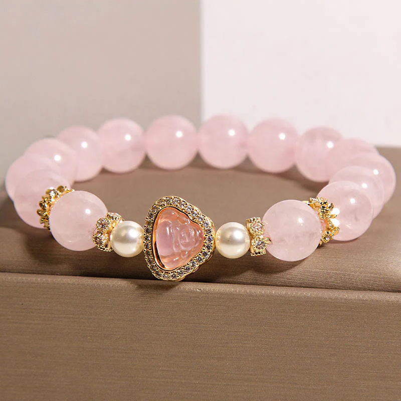 Braccialetto di calore con perle di cristallo rosa e simbolo naturale Buddha Stones Buddha - Image 3