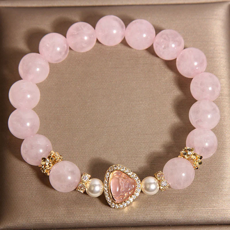 Braccialetto di calore con perle di cristallo rosa e simbolo naturale Buddha Stones Buddha - Image 4