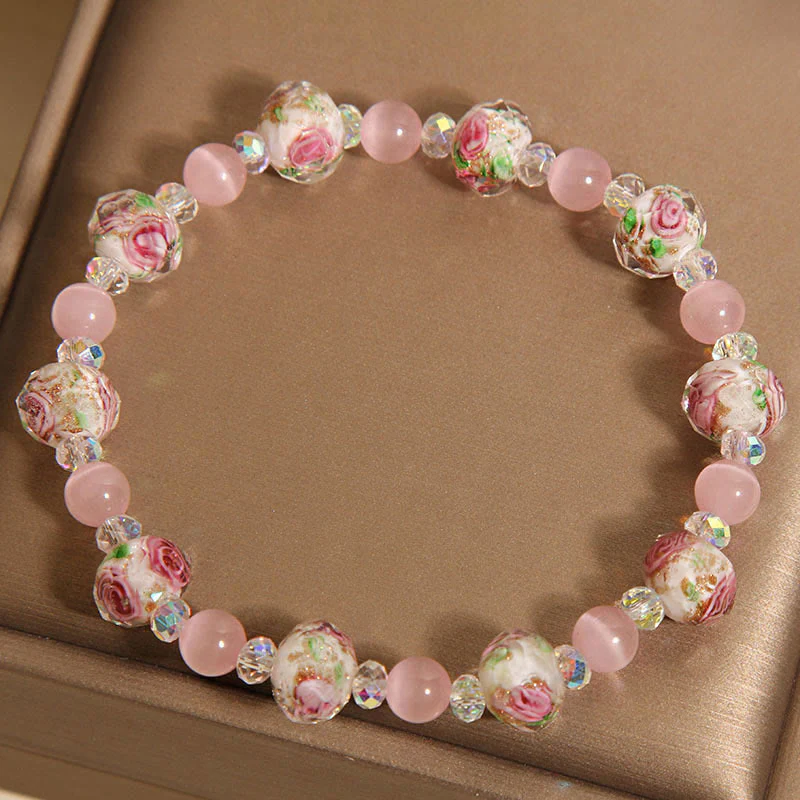 Braccialetto di calore con perline di vetro Liuli, cristallo rosa e Buddha Stones - Image 2