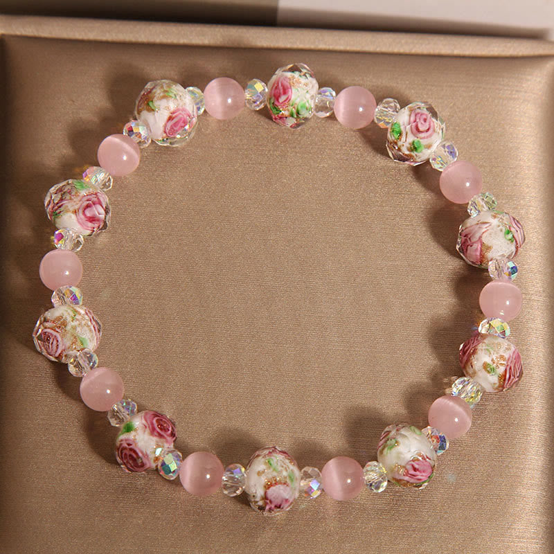Braccialetto di calore con perline di vetro Liuli, cristallo rosa e Buddha Stones - Image 3