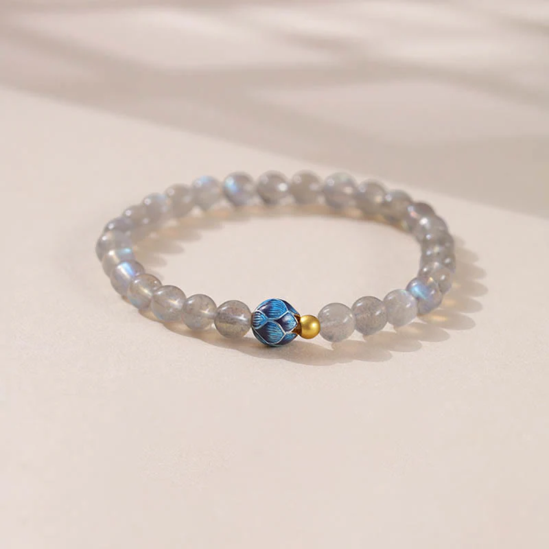 Braccialetto di charme Buddha Stones Natural Moonstone Lotus Love